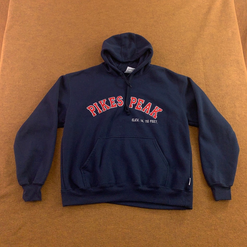 Gogo Sports Mens Large Navy Blue Pikes Peak Colorado Graphic Pullover Hoodie